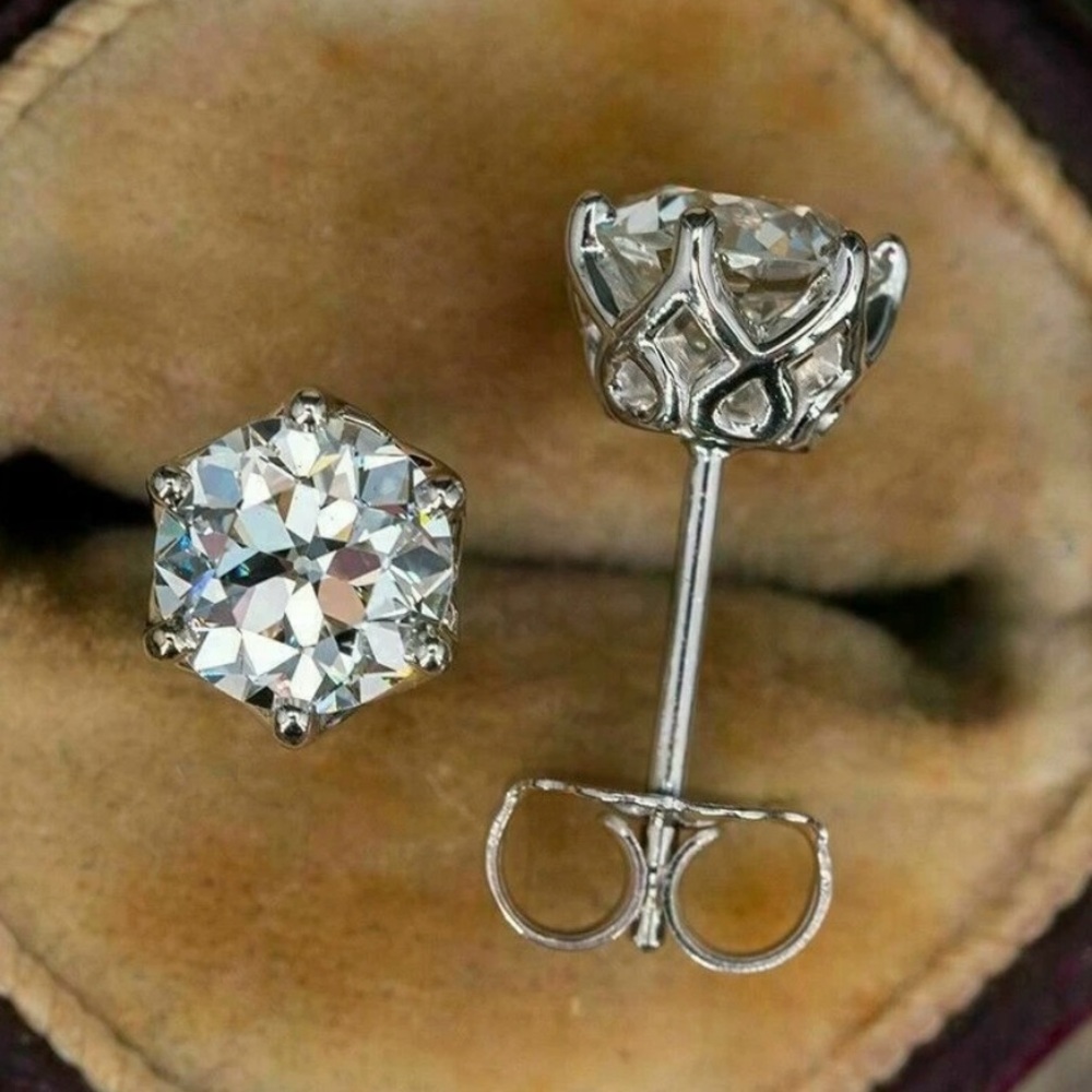 Silver Diamond Stud Earrings